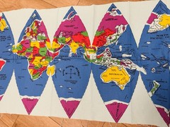 Dymaxion Map Style Playful Planet EARTH Cotton FABRIC PANEL VINTAGE 24 x 58″ NEW