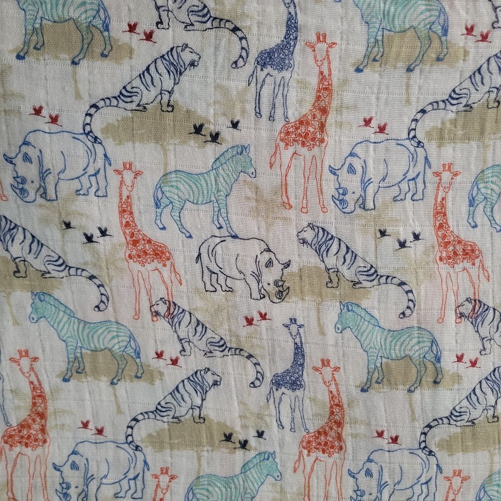 Safari Animals on White Double-Gauze – Soft, Cool, Great for Baby!