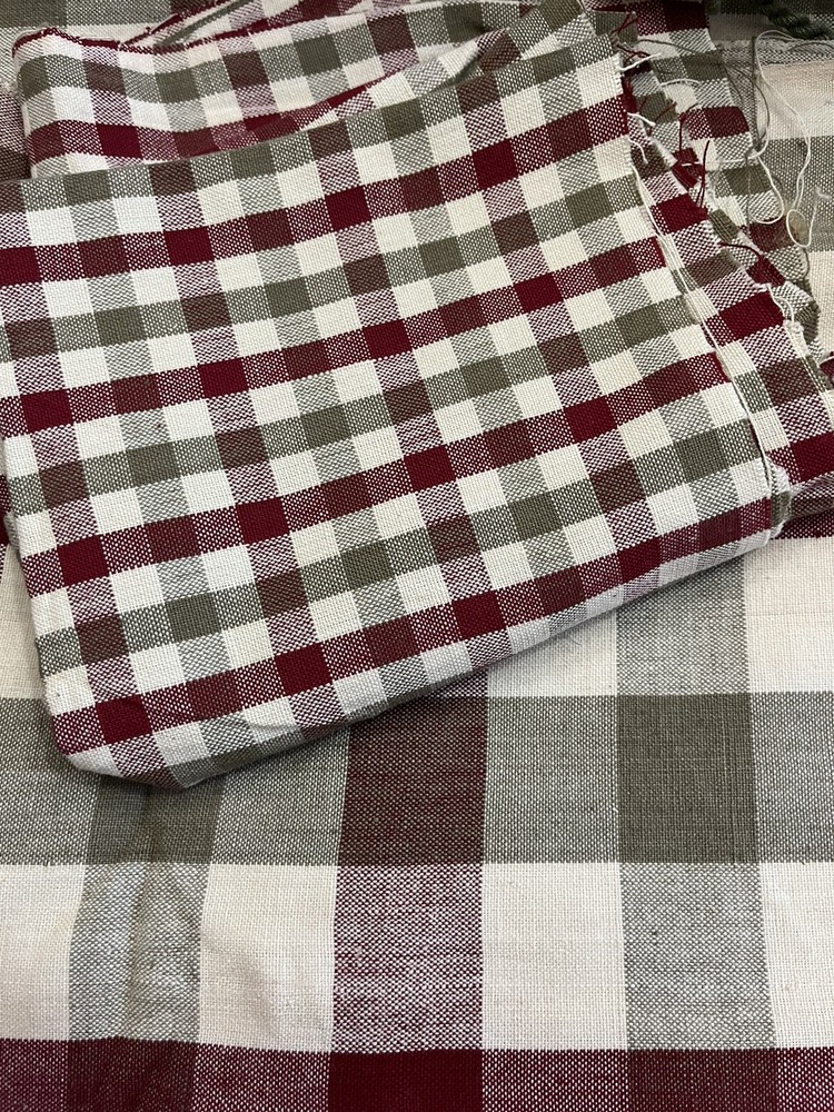 Lot of 54″ wide plaid cotton heavy large small check primitive yds red sage tan