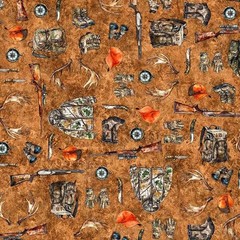 Quilting Treasures – Forest Field And Stream – Hunting Equipment – Terracotta, B