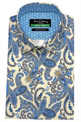 Quilting, Lining & Dressmaking Fabric Vintage Boho Blue Beige Paisley Printed