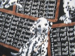 Dalmation Dog Chalkboard “I WILL NOT BARK IN SCHOOL” BLACK COTTON FABRIC SBTY