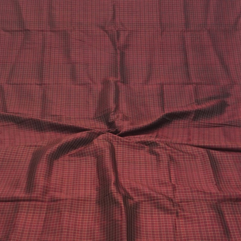 Vintage Maroon 100%Pure Silk Handloom Checks Sari Remnant 5YD Craft Fabric Scrap