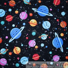 BonEful Fabric FQ Cotton Quilt Blue Sky Star Planet Space Ship Shuttle Galaxy UK
