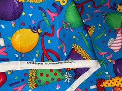 25″ X 58″ Cranston Birthday Party Hats Balloons Cotton Fabric Vintage 2/3+ Yds