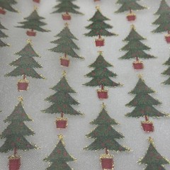 Christmas Tree Holiday Sheer Fabric 1 Yard Green/Red/Gold Pre-Owned
