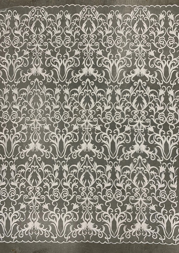 Haley WHITE Floral Swirl Embroidery on Mesh Royalty Lace Fabric by the Yard