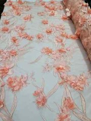 “Dusty Rose 3D Floral Beaded Lace Fabric – Sold by the Yard, Ideal for Prom and