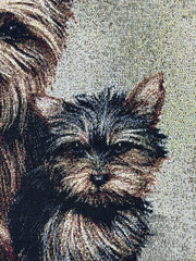 Yorkie Tapestry Fabric ( ONE PANEL ) Robert J May Artwork, Art=~17.375” x 15.75”