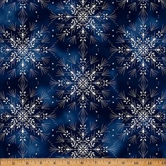Cotton Midnight Perch Snowflakes Silver Metallic Fabric Print by Yard D403.55