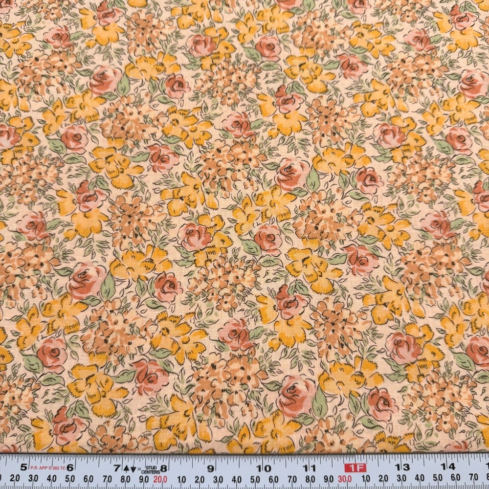 Florals on a Peachy Cotton Fabric Jo-ann by the HALF YARD