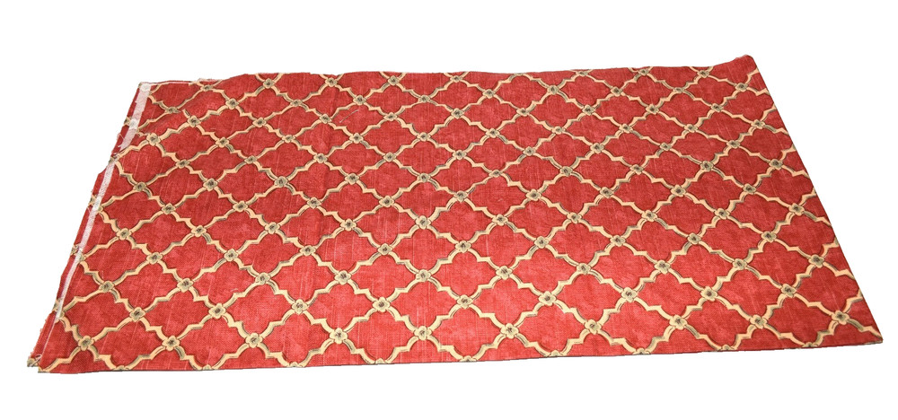 Vintage Brick Red Beige and Lime Cotton Upholstery Fabric 1 Yard 17.5″