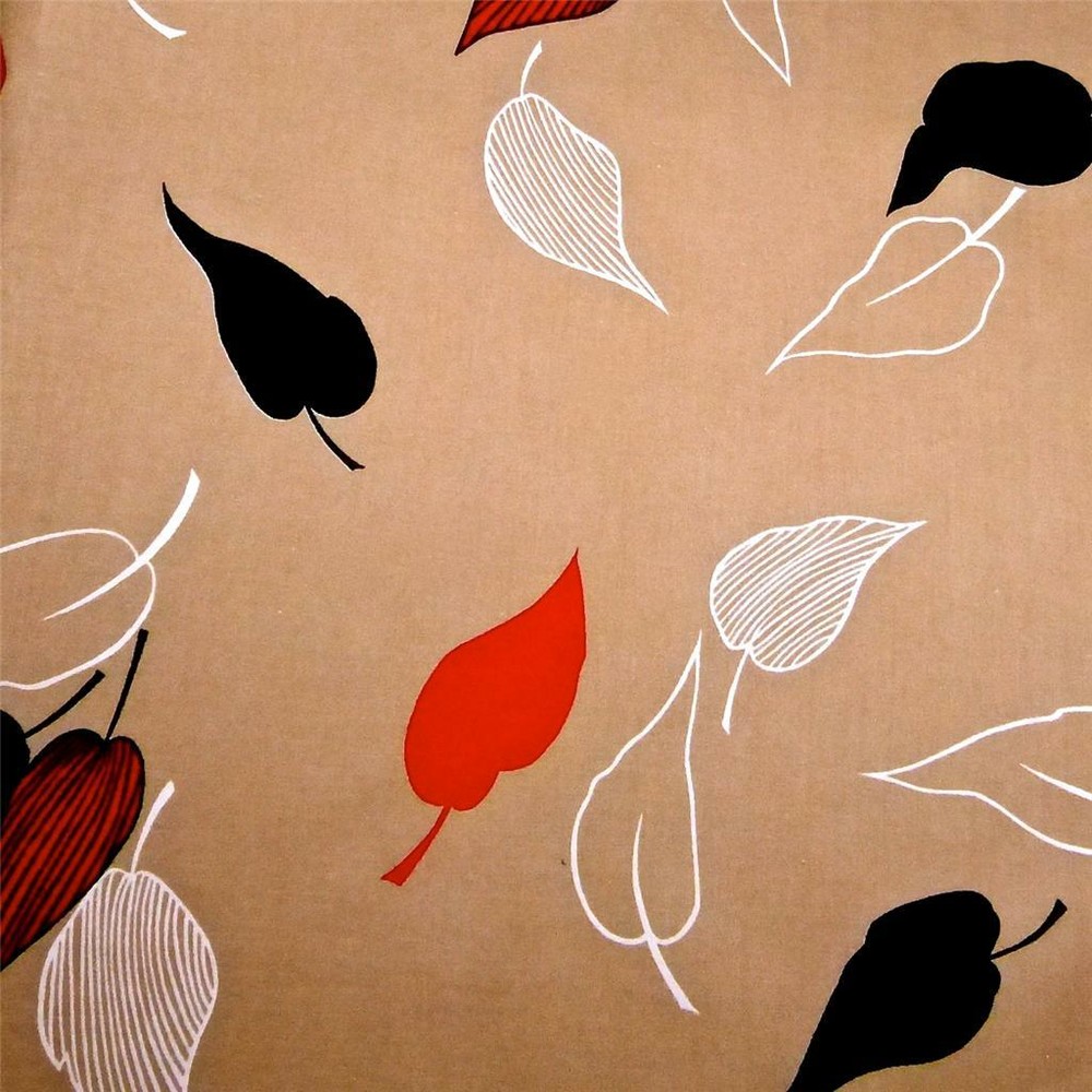 Vintage Burlington Quilt Weight Cotton, Black Red Leaves on Tan 59″ W by 28″ L