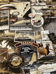 50”x 43” Travel/hobby Print, Fabric Remnant. Cotton For Quilts CraftsMedium