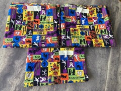Rare VTG 90s Halloween Patchwork Block Design Fabric 3 pcs-Retro-Ghosts, Blk Cat