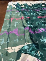 Vintage Silky Fabric, Purple, White, Green, 80s 45”x 2yds