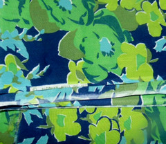 Fabric Remnant Klopman Mills 1970 Blue Green Floral 2 Yards 44 Inches Wide