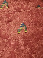 Vtg. Damascene Jacquard Parrot Embroider Upholstery Textile Fabric Birds
