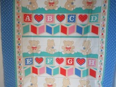 SPRINGS INDUSTIES Baby Blanket Fabric Panel Teddy Bear Alphabet 44”x35” VTG NEW