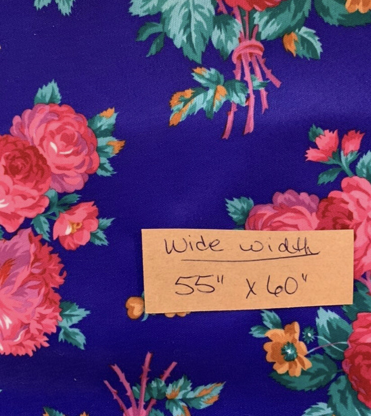 Fabric Remnant 55”x60” (1.5 Yards Approx) Bold Blue Floral Polyester Wide Width