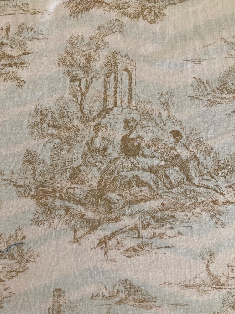 2 3/4 YARDS 42″ WIDE TOILE DESIGN CREAM AND TAN COTTON FABRIC BY CLASSIC COTTONS