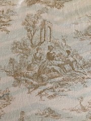 2 3/4 YARDS 42″ WIDE TOILE DESIGN CREAM AND TAN COTTON FABRIC BY CLASSIC COTTONS