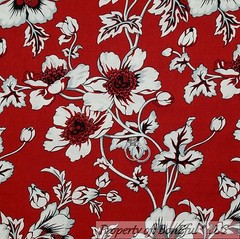 BonEful Fabric FQ Cotton Quilt Red Gray Black White B&W Flower Girl Large Print