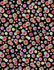 Button Fabric BTY, Sew Floral Buttons, C8936 Black, Cotton, TheFabricEdge