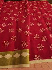 Red White Snowflakes Christmas Gold Border Print Cotton Fabric 3 Yds 20″ x 45