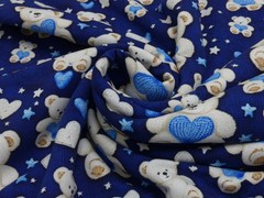 1m x 1.50m French Terry Teddy Bear with Heart Blue