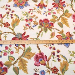 1.625 Yards Edgar Floral DOCUMENT Red Linen Drapery Curtain Pillow Fabric BTY