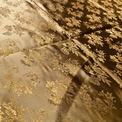 Faux New Silk BrocadeJacquard Fabric Black/Gold Floral Remnant Lustrous Shiny