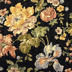 Vintage Mill Creek Floral Stripe BLACK Cotton Drapery Curtain Pillow Fabric BTY