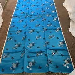 Vtg 1950s Harilela’s Hong Kong Silk Blend Brocade Fabric Turquoise Silver 5 Yard