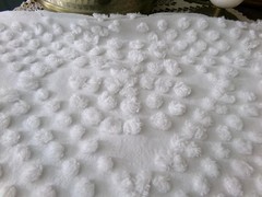 White Vtg Chenille Bedspread Fabric, geometric popcorn dots 19″ x 24″ piece