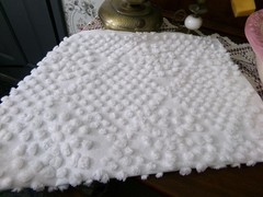 White Vtg Chenille Bedspread Fabric, geometric popcorn dots 19″ x 24″ piece