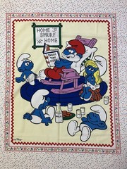 Vintage Smurf Home Sweet Home Fabric Crib Panel Baby Quilt 1982 Cut & Sew Peyo