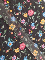 Vintage Quilted Fabric Floral Reversible Black Vintage Deadstock 1.5 yard piece