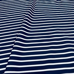 Swimwear Fabric Spandex Stretch Nylon Navy Blue & White Stripes print by Yard