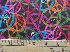 Groovy Peace Symbols Fabric; Brown with Orange, Pink, Green, Red, Yellow. BTHY