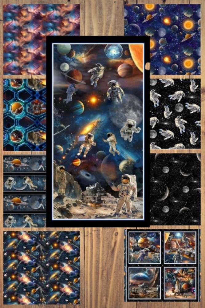 Space Cadet 1/2 Yard or 1 Yard With 24″ & Pillow Panel Bundle Cotton Fabric