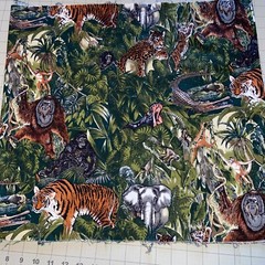 jungle safari animals themed Quality cotton Fabric 1/2 YdTiger Elephant Monkeys
