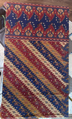 Vintage Indonesian Batik Fabric Cotton Floral Geometric Blue & Red Sarong 75×46