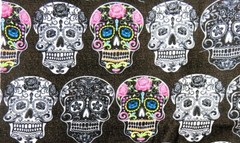 Sugar Skulls Cotton Fabric, David Textiles, SOLD BY 1/2 YD, Pink Roses