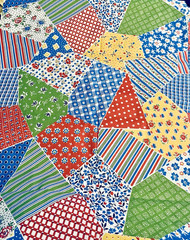 VTG 1970`s Feedsack Repro Patchwork Crazy Cheater Quilt Primary Colors 36″W BTFQ