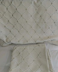 Lot Of 2 Pieces Total Ove 4 Yards Beige Embroidered Linnen Lattice Fabric