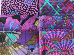 SALE 10% off. Kaffe Fassett, 6 FQ in purples. Vintage/OOP. Beautiful.