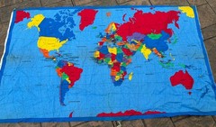 Vintage Sewing Fabric Traditions World Map Panel 1990s Blue & Brights 35×60”