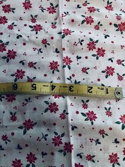 VTG Christmas Holiday Fabric Holly Poinsettia & Red Dots On White BTFQ