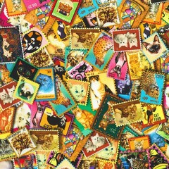 Feline Drive Fabric EVERYDAY FAVORITES Cat Stamps – Fat Quarter (18×22″) FQ